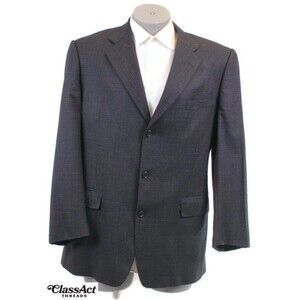BROOKS BROTHERS Black Check Blazer Jacket Sport Coat 3 Btn Wool 42L